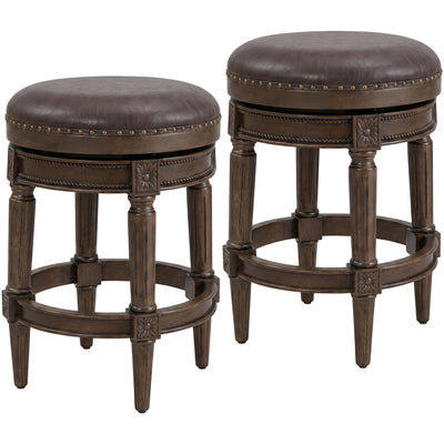 ROME + OAK Runyan 26" Swivel Counter Stool, Walnut, Brown Vegan Leather,Set of 2 - VMInnovations