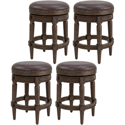 ROME + OAK Runyan 26" Swivel Counter Stool, Walnut, Brown Vegan Leather,Set of 4 - VMInnovations