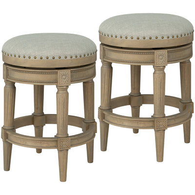 ROME + OAK Runyan 26" Swivel Counter Stool, Reclaimed Oak, Grey Fabric, Set of 2 - VMInnovations