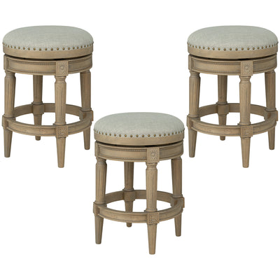 ROME + OAK Runyan 26" Swivel Counter Stool, Reclaimed Oak, Grey Fabric, Set of 3