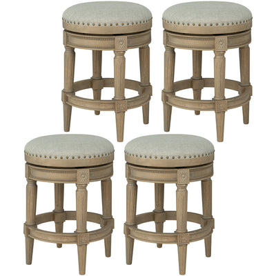 ROME + OAK Runyan 26" Swivel Counter Stool, Reclaimed Oak, Grey Fabric, Set of 4