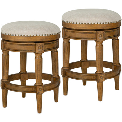 ROME + OAK Runyan 26" Swivel Counter Stool, Weathered Oak, Sand Fabric, Set of 2