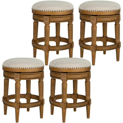 ROME + OAK Runyan 26" Swivel Counter Stool, Weathered Oak, Sand Fabric, Set of 4