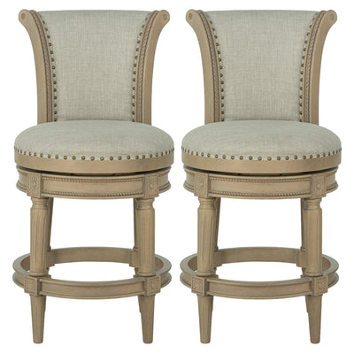 ROME + OAK Runyan 26" Swivel Counter Stool, Reclaimed Oak, Grey Fabric, Set of 2 - VMInnovations