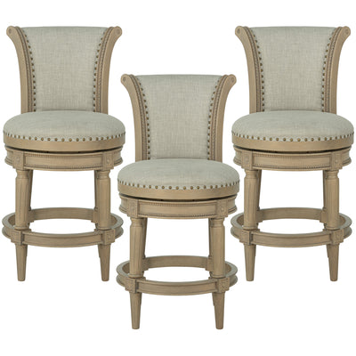 ROME + OAK Runyan 26" Swivel Counter Stool, Reclaimed Oak, Grey Fabric, Set of 3 - VMInnovations