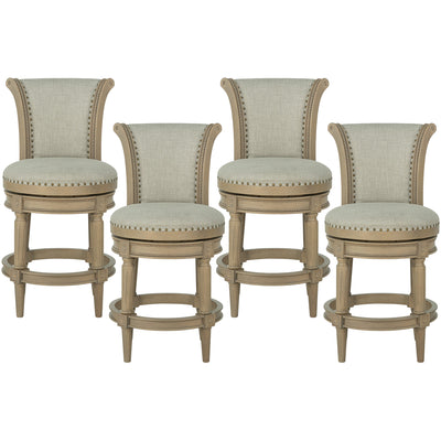 ROME + OAK Runyan 26" Swivel Counter Stool, Reclaimed Oak, Grey Fabric, Set of 4