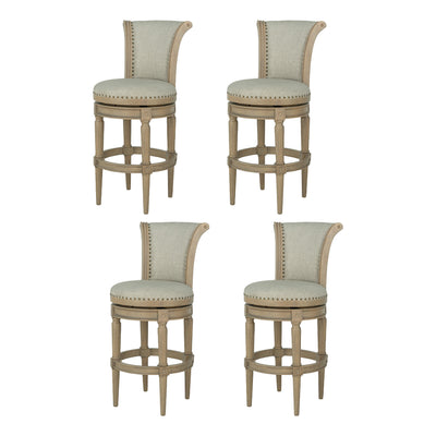 ROME + OAK Runyan 31" Swivel Bar Stool, Reclaimed Oak, Ash Grey Fabric, Set of 4