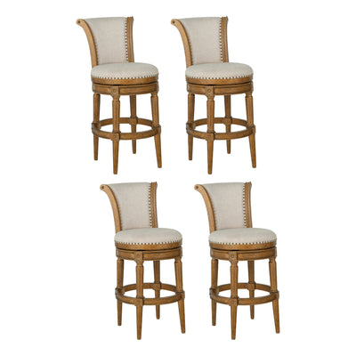ROME + OAK Runyan 31" Swivel Bar Stool, Weathered Oak with Sand Fabric, Set of 4