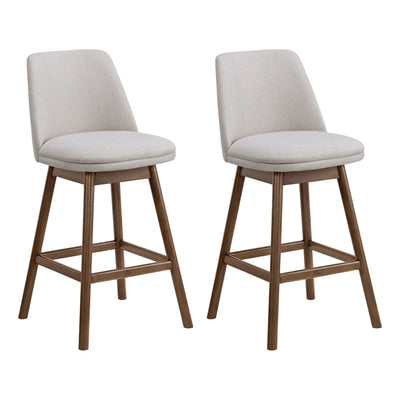 ROME + OAK Rowan 26" Swivel Counter Stool, Walnut, Soft White Fabric, Set of 2