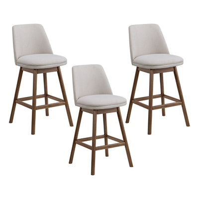 ROME + OAK Rowan 26" Swivel Counter Stool, Walnut, Soft White Fabric, Set of 3