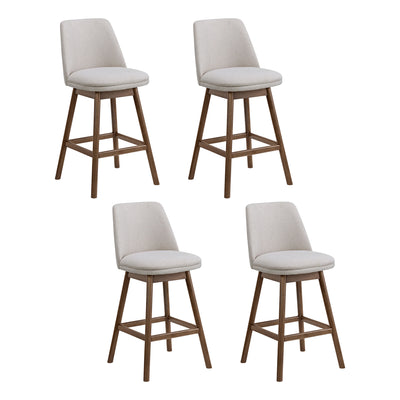ROME + OAK Rowan 26" Swivel Counter Stool, Walnut, Soft White Fabric, Set of 4