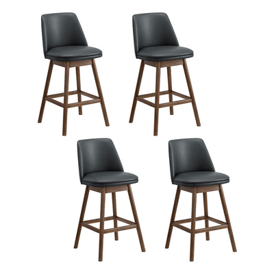 ROME + OAK Rowan 26" Swivel Counter Stool, Walnut, Black Vegan Leather, Set of 4