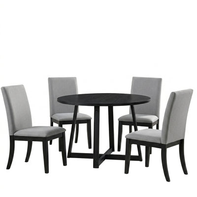 ROME + OAK Dining Set with 4 Remy Chairs & Worton 45" Round Table, Black Finish