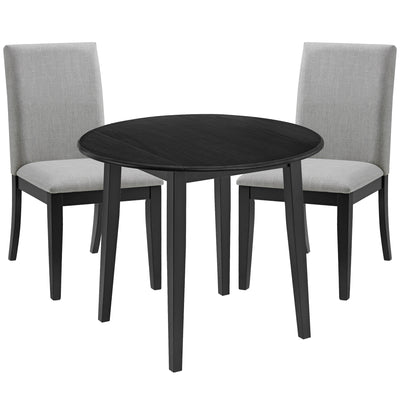 ROME + OAK Dining Set with 2 Remy Chairs & Worton 45" Round Table, Black Finish