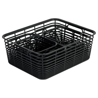 Curver 5 Pack Various Size Aria Plastic Organization and Storage Baskets, Black
