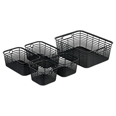 Curver 5 Pack Various Size Aria Plastic Organization and Storage Baskets, Black