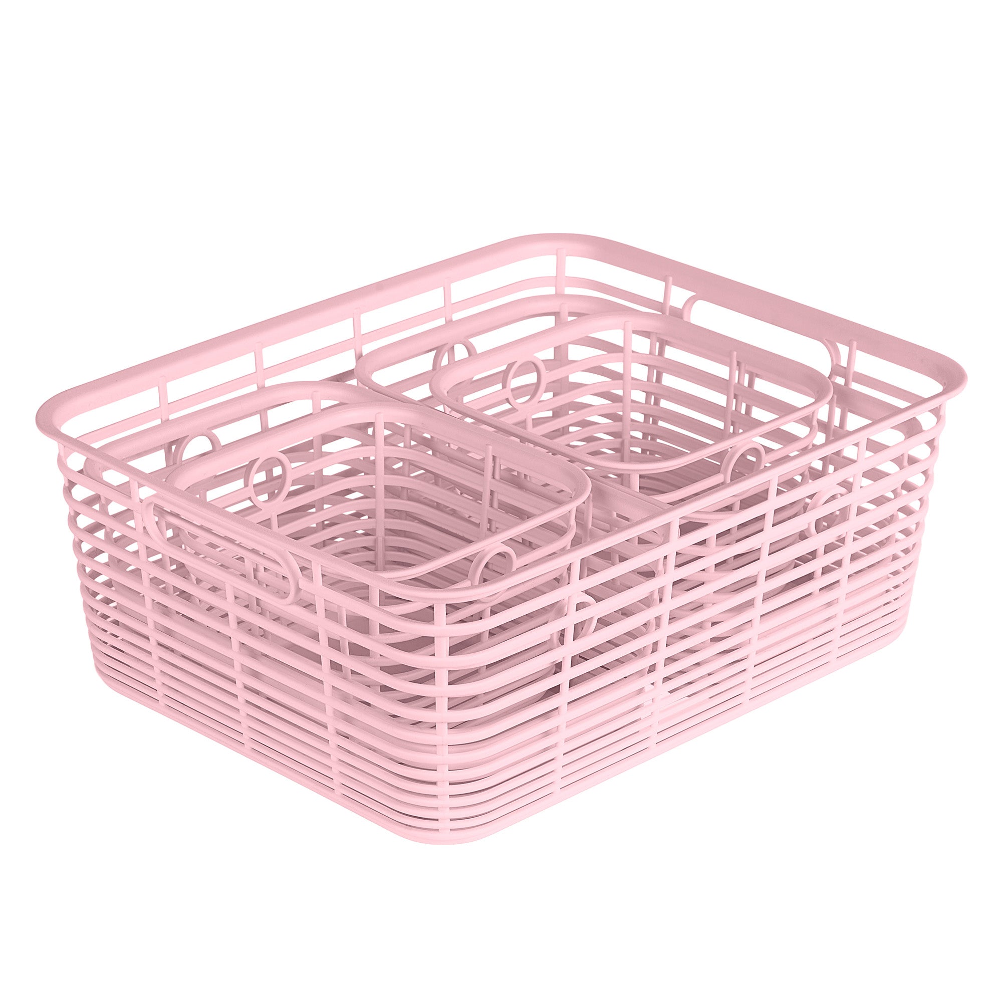 Curver 5 Pack Various Size Aria Plastic Organization and Storage Baskets, Pink