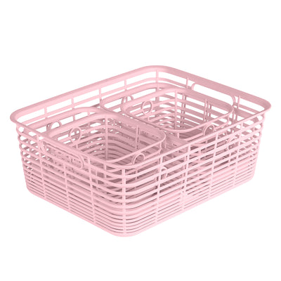 Curver 5 Pack Various Size Aria Plastic Organization and Storage Baskets, Pink