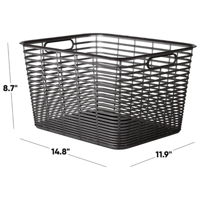 Curver 4 Pack 18.8L Aria Decorative Plastic Storage Organization Baskets, Black
