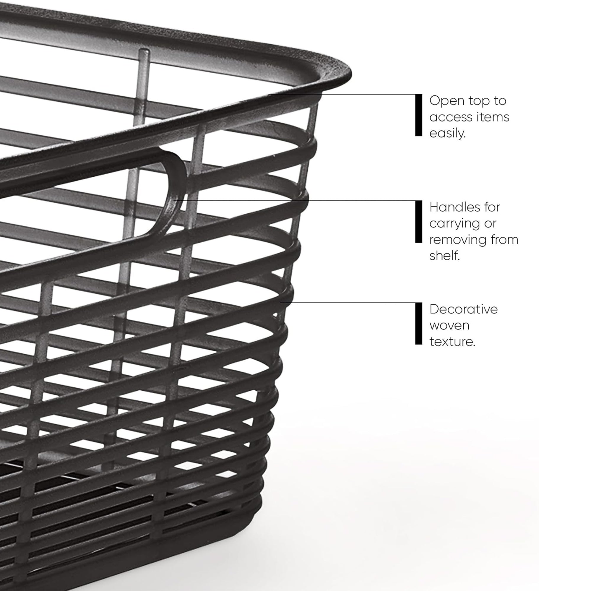 Curver 4 Pack 18.8L Aria Decorative Plastic Storage Organization Baskets, Black