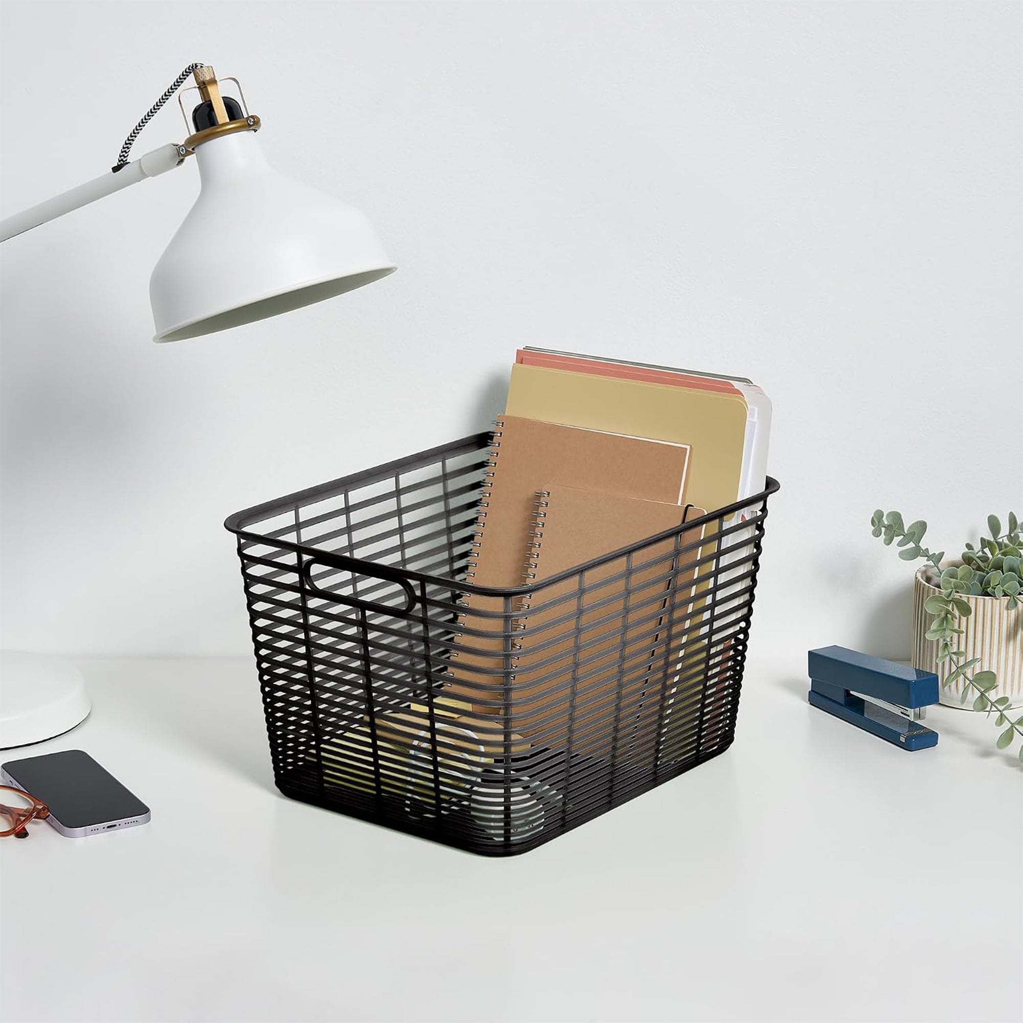 Curver 4 Pack 18.8L Aria Decorative Plastic Storage Organization Baskets, Black