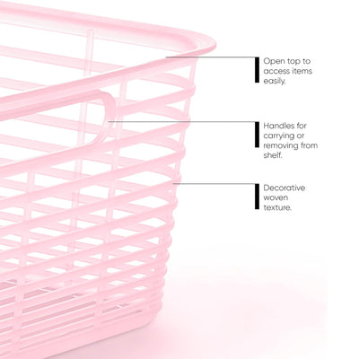 Curver 4 Pack 18.8L Aria Decorative Plastic Storage Organization Baskets, Pink