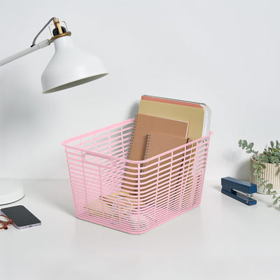 Curver 4 Pack 18.8L Aria Decorative Plastic Storage Organization Baskets, Pink