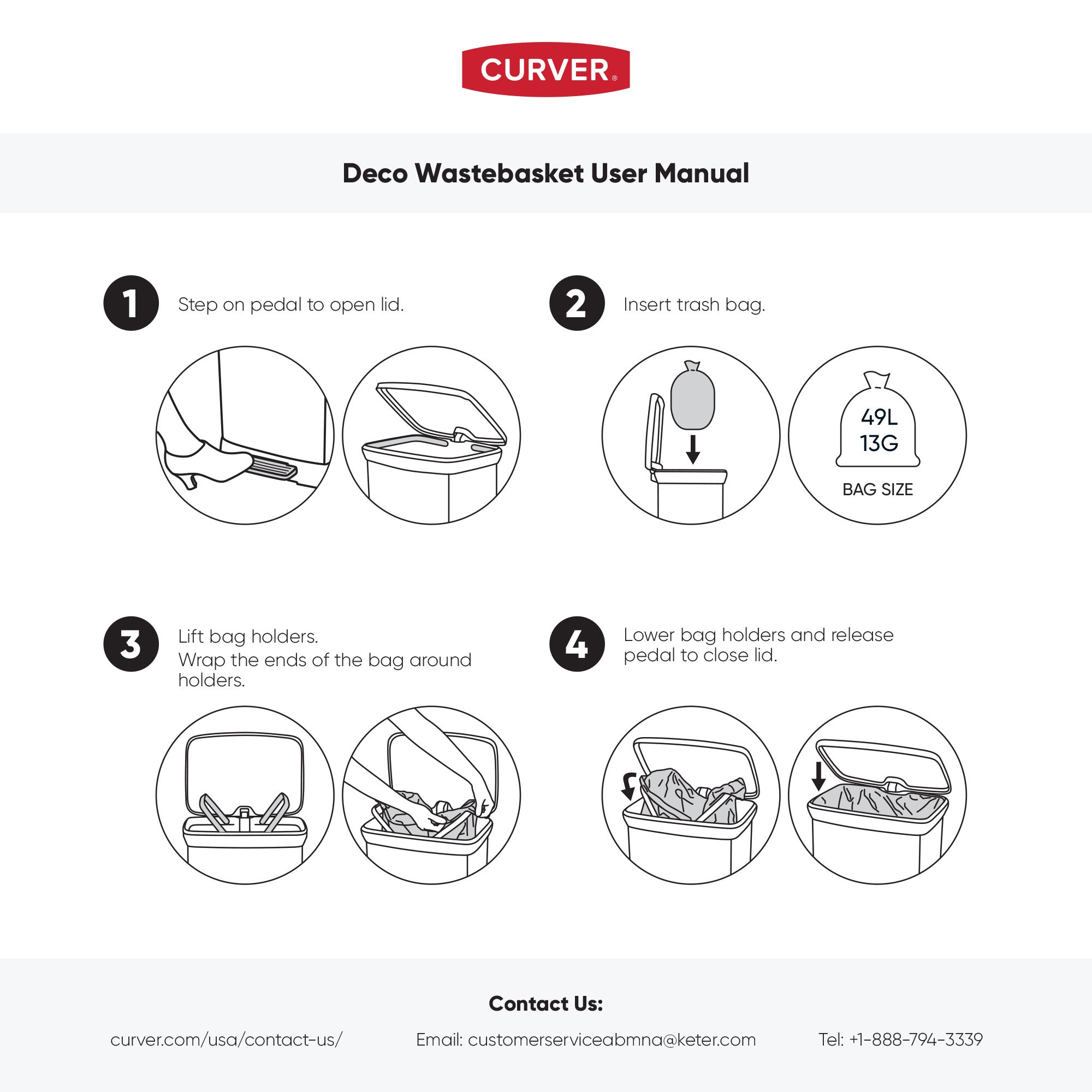 Curver Infinity 13 Gal Plastic Kitchen Trash Can with Foot Pedal and Locking Lid