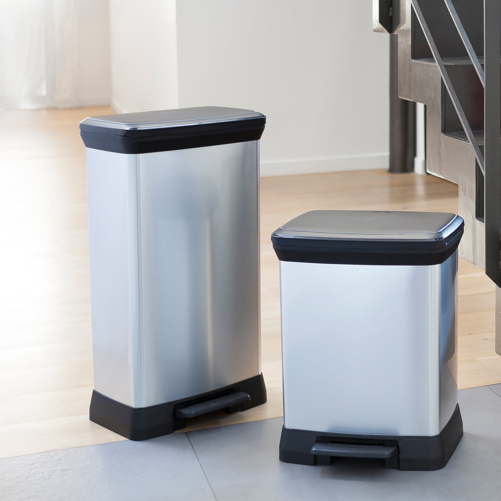 Curver Infinity 13 Gal Plastic Kitchen Trash Can with Foot Pedal and Locking Lid