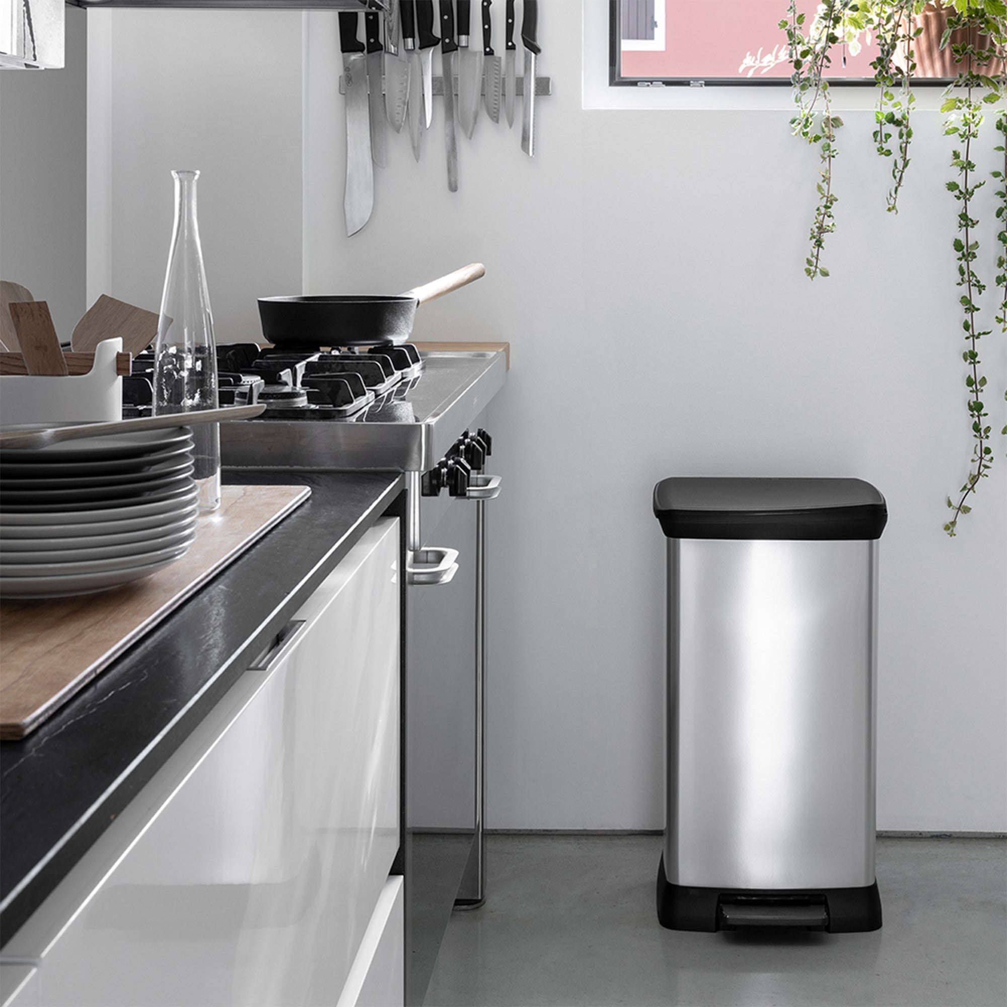 Curver Infinity 13 Gal Plastic Kitchen Trash Can with Foot Pedal and Locking Lid
