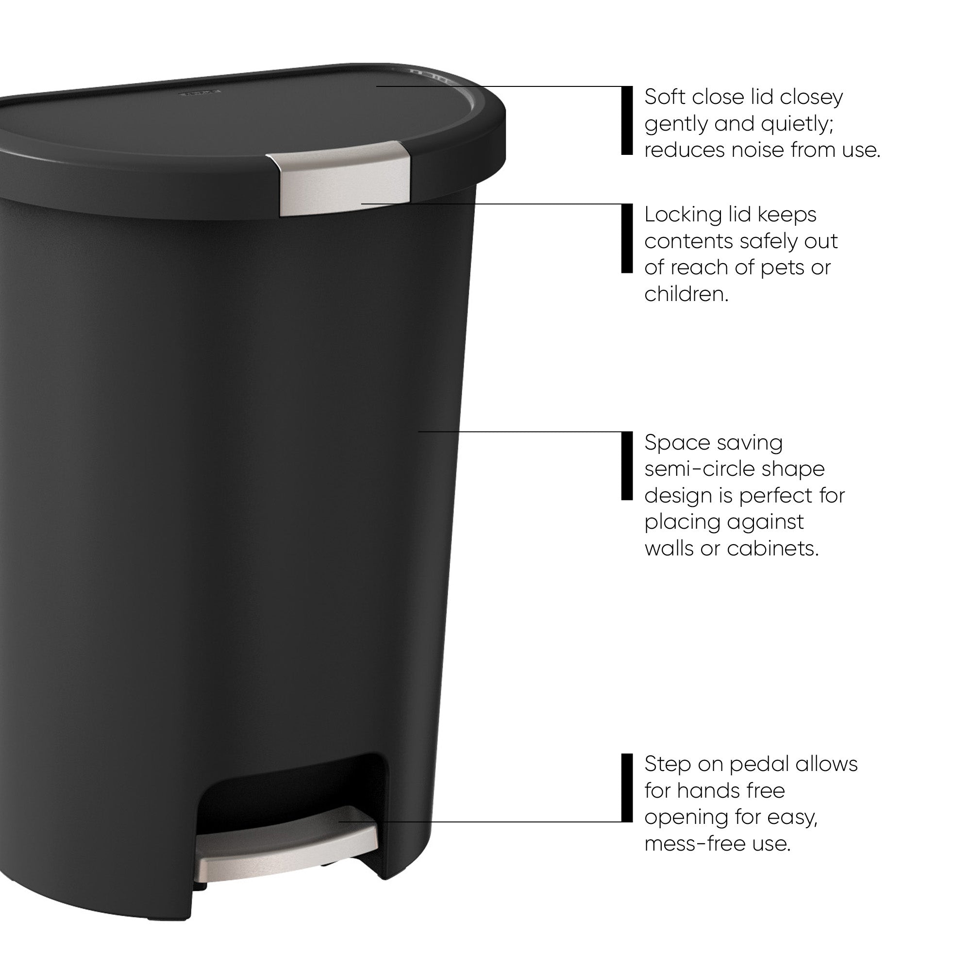 Curver Infinity 13 Gal Plastic Kitchen Trash Can with Foot Pedal and Locking Lid
