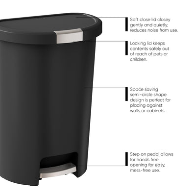 Curver Infinity 13 Gal Plastic Kitchen Trash Can with Foot Pedal and Locking Lid