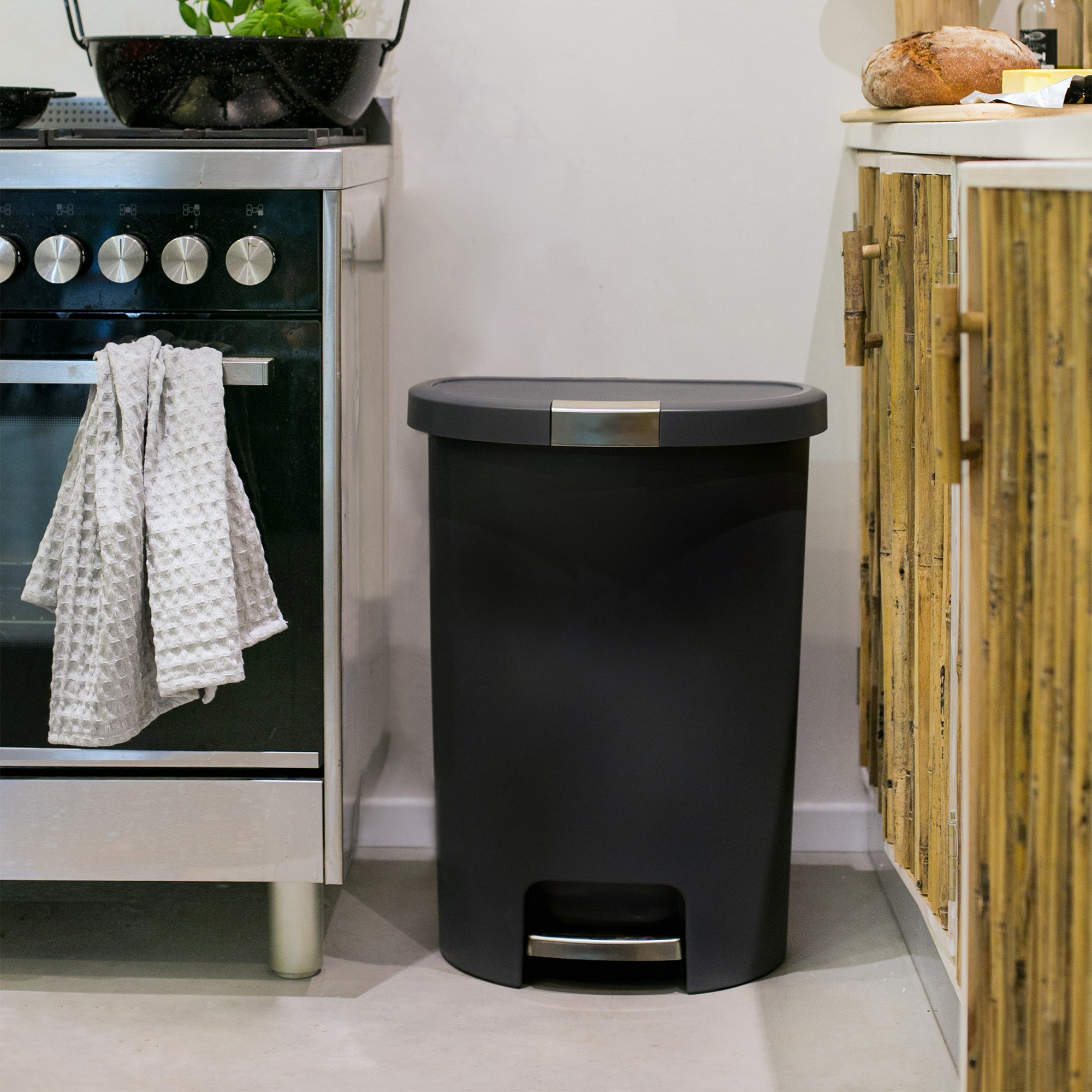 Curver Infinity 13 Gal Plastic Kitchen Trash Can with Foot Pedal and Locking Lid