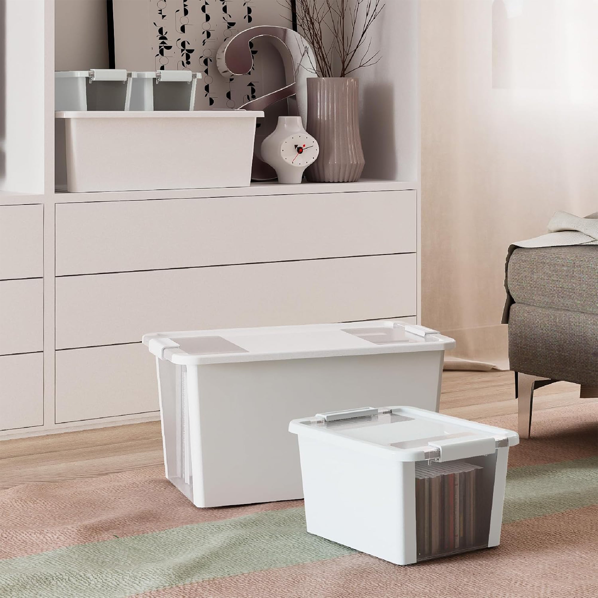 Curver VersaBox Storage Box with Latching Lid, Stackable, Small, White, Set of 4