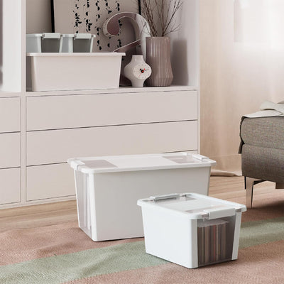 Curver VersaBox Storage Box with Latching Lid, Stackable, Small, White, Set of 3