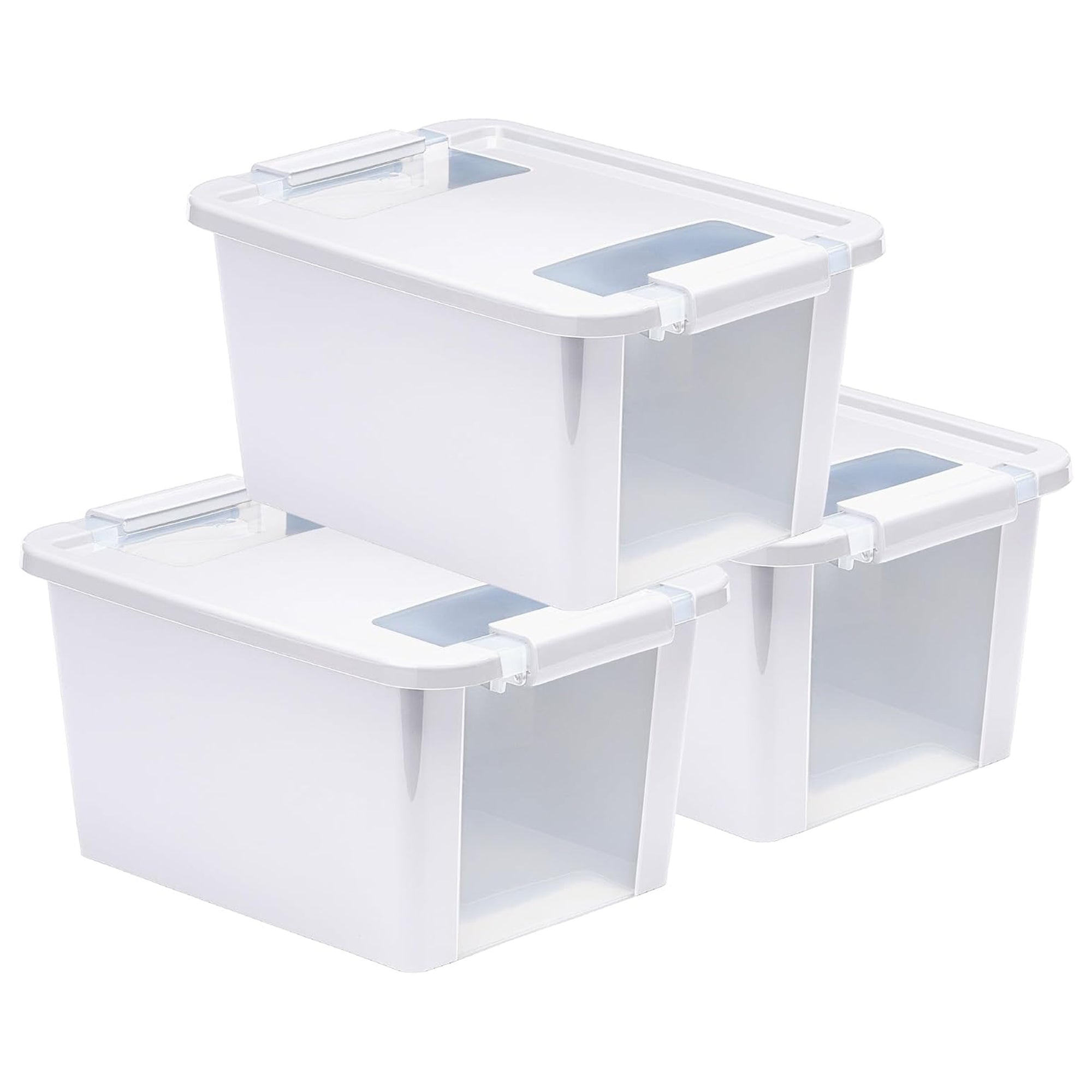 Curver VersaBox Storage Box with Latching Lid, Stackable, Small, White, Set of 3
