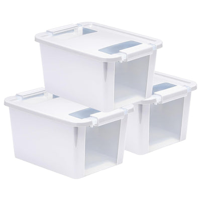 Curver VersaBox Storage Box with Latching Lid, Stackable, Small, White, Set of 3
