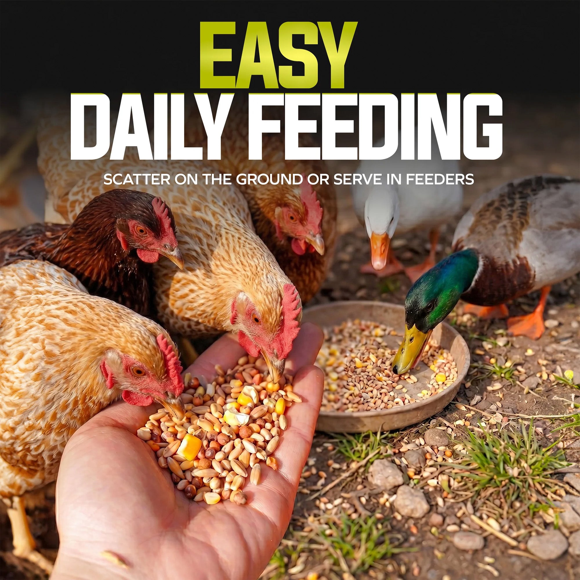 Sun Joe Premium Poultry Scratch Grain, Chicken Feed and Treats, 25 lb Bag