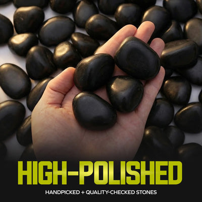 Sun Joe High-Polish Black Decorative River Rocks for Gardens & Decor, 25 lb Bag