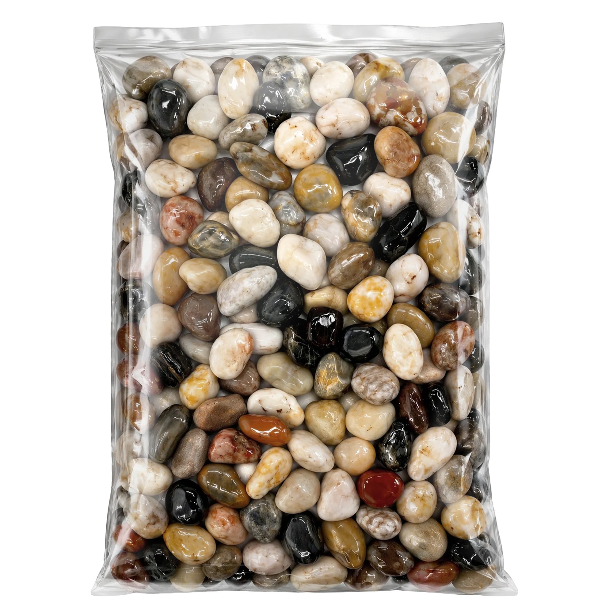 Sun Joe High-Polish Mixed Decorative River Rocks for Gardens & Decor, 25 lb Bag