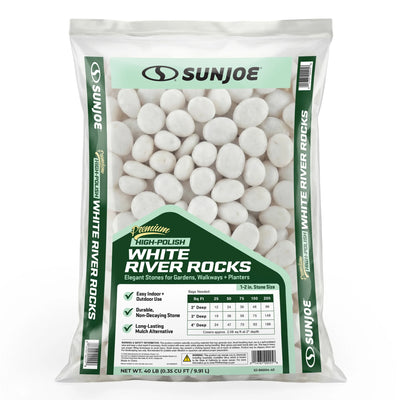 Sun Joe High-Polish White Decorative River Rocks for Gardens & Decor, 40 lb Bag