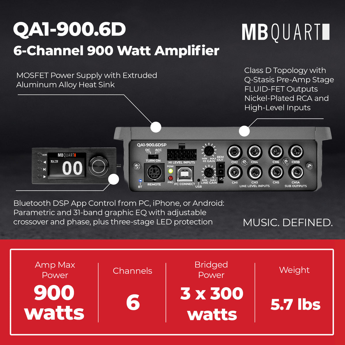 MB Quart Q Series 900 Watt 6 Channel DSP Amplifier Allowing for Tuning Control