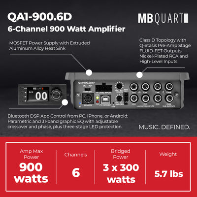 MB Quart Q Series 900 Watt 6 Channel DSP Amplifier Allowing for Tuning Control