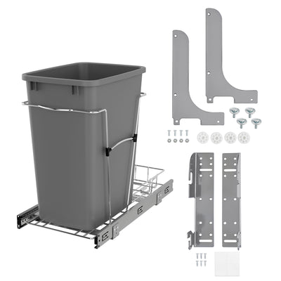 Rev-A-Shelf Cabinet Door Mount Kit and Pullout Trash Can, 35 Quarts, Silver