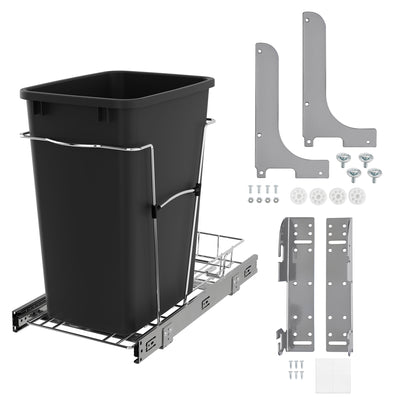 Rev-A-Shelf Cabinet Door Mount Kit and Pullout Trash Can, 35 Quarts, Black