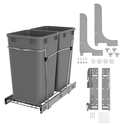 Rev-A-Shelf Cabinet Door Mount Kit and Pullout Trash Can, 27 Quarts, Silver