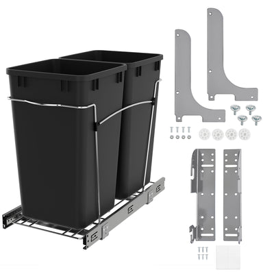 Rev-A-Shelf Cabinet Door Mount Kit and Pullout Trash Can, 27 Quarts, Black