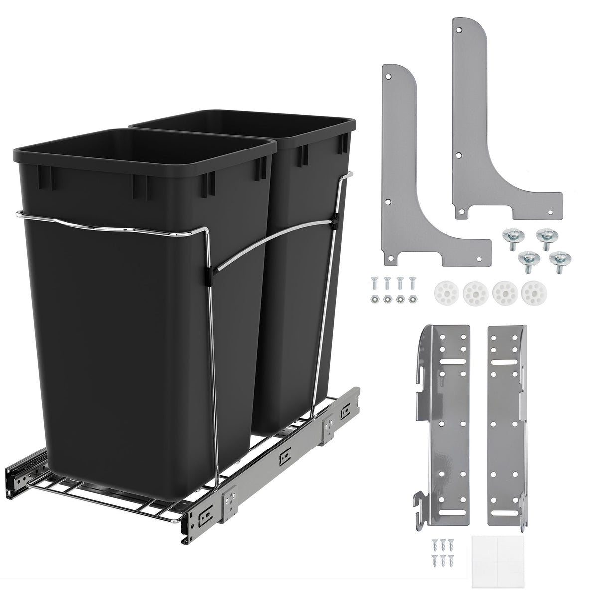 Rev-A-Shelf Cabinet Door Mount Kit and Pullout Trash Can, 27 Quarts, Black - VMInnovations