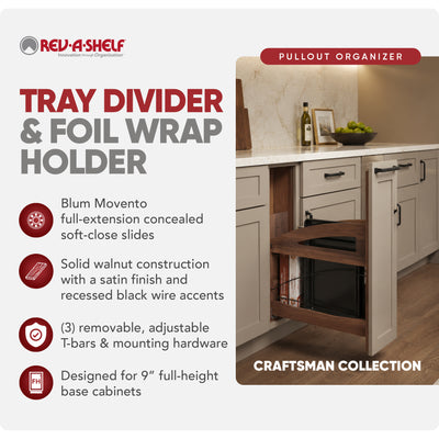Rev-A-Shelf Pullout Tray Divider with Soft-Close for 9” Base Cabinets - VMInnovations
