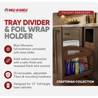 Rev-A-Shelf Pullout Tray Divider with Soft-Close for 12” Base Cabinets - VMInnovations